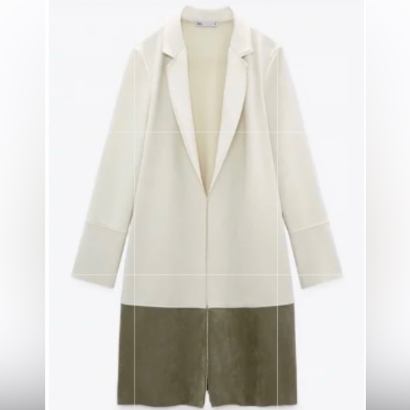 Zara Jackets & Blazers - Zara Two-Tone Long Blazer Coat in Cream and Taupe faux suede